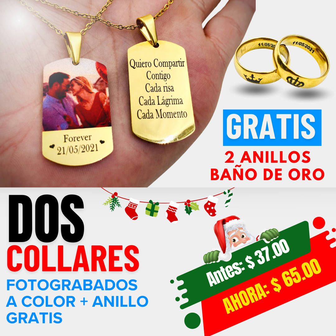 2 COLLARES CON FOTOGRABADO A COLOR + 2 ANILLOS PERSONALIZADOS 💖GRATIS💖 ... 👉HOY ⏰Obsequio en Tu Primera Compra